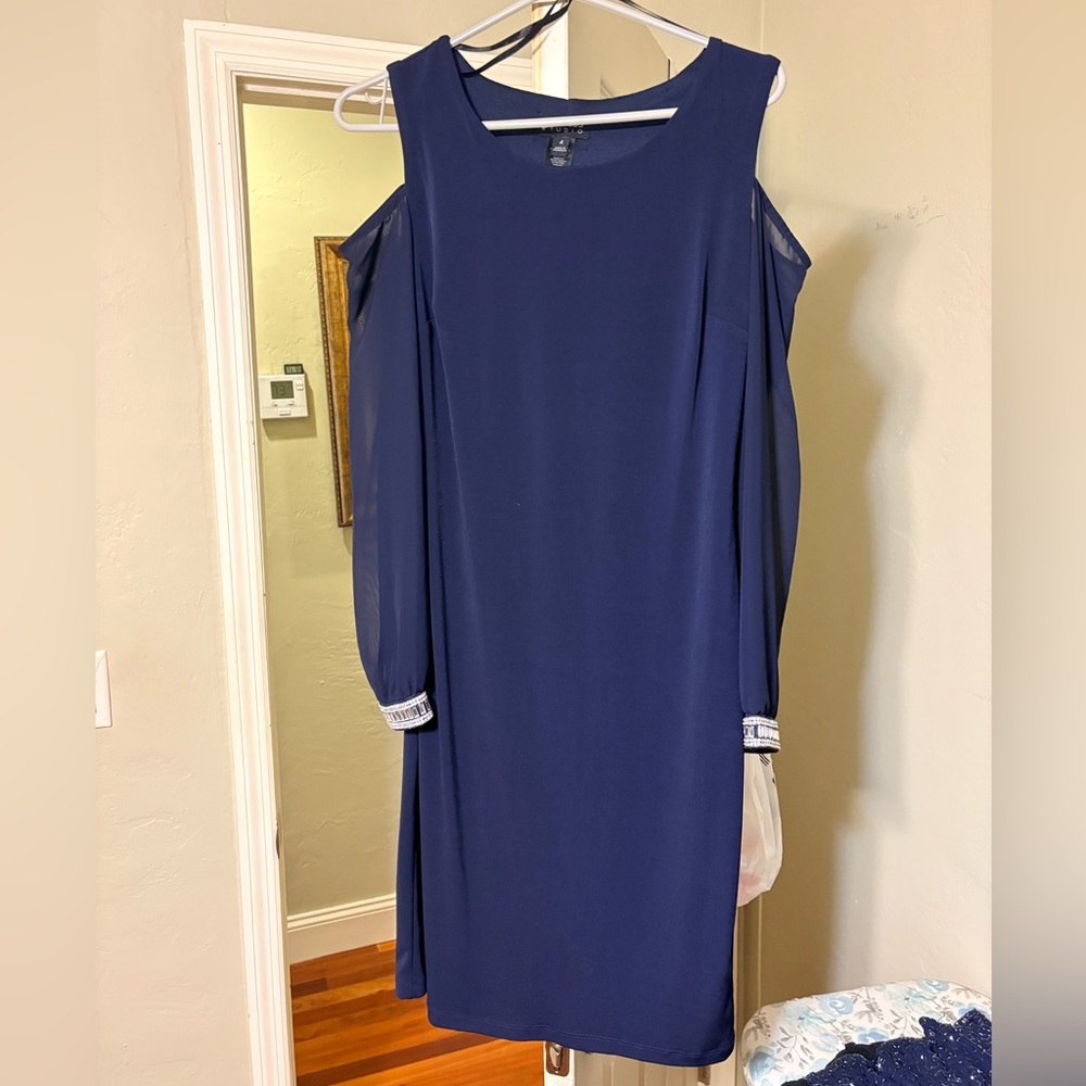 Enfocus Studio Navy Blue Cold Shoulder Dress